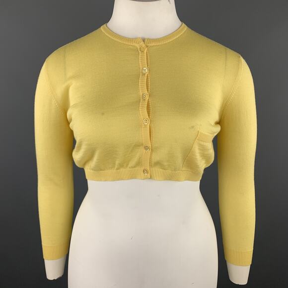 VALENTINO Size L Pastel Yellow Wool Blend Cropped Cardigan - Picture 1 of 1